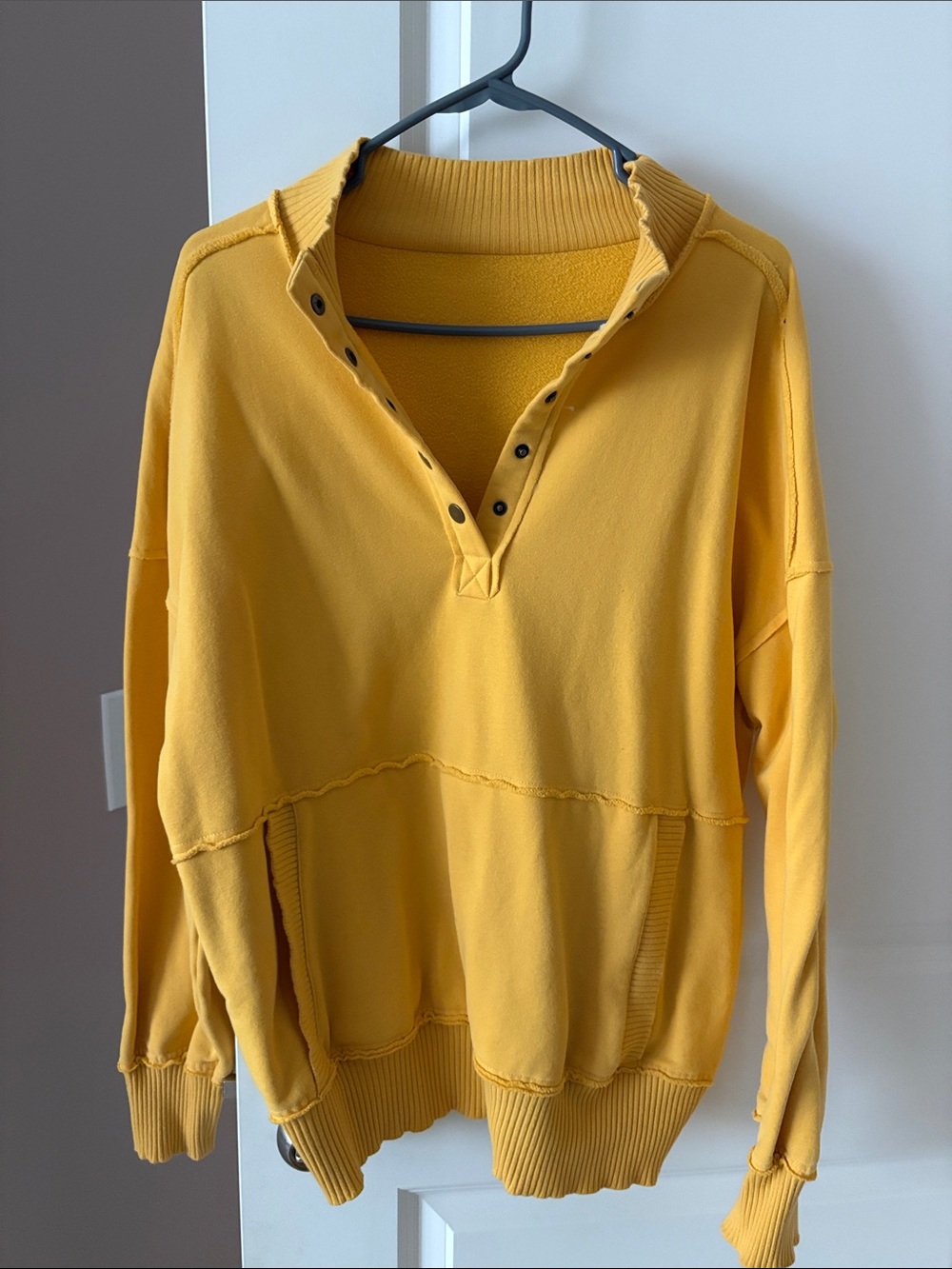 Amazon Mustard Yellow Snap-Front Fleece Pullover Hoodie